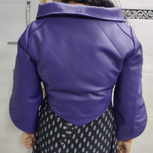 NOORA Women's Biker Purple Leather Cropped Jacket|Western Party Wear Jacket| Modern Style Crop Jacket