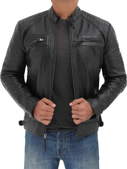 Noora Men's Lambskin BLACK Leather Jacket| Quilted Motorcycle Biker Jacket | Best Gift For Men's RTS23