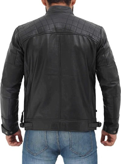 Noora Men's Lambskin Black Leather Jacket, Stylish Quilted Motorcycle Biker Leather Jacket, Best Gift For Him