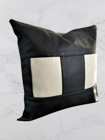 Noora Multi Colour BLACK & WHITE Lambskin Leather Pillow Cover| SQUARE Cushion Cover Case |Housewarming Pillow Cover