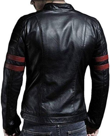 Noora New Men's Lambskin X-MEN WOLVERINE Black & Red Strips Biker Leather Jacket |Vintage Jacket| Biker Jacket