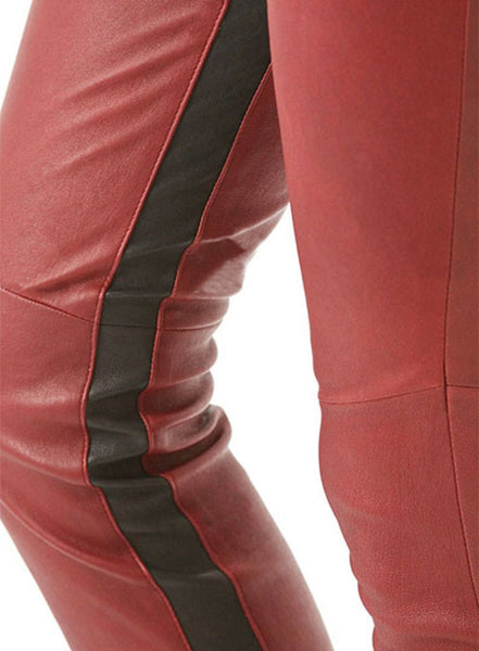 NOORA Womens & Girls Red With Black Strip HOT Lady Pant, Ladies Original Lambskin Leather Trouser Pant SB134