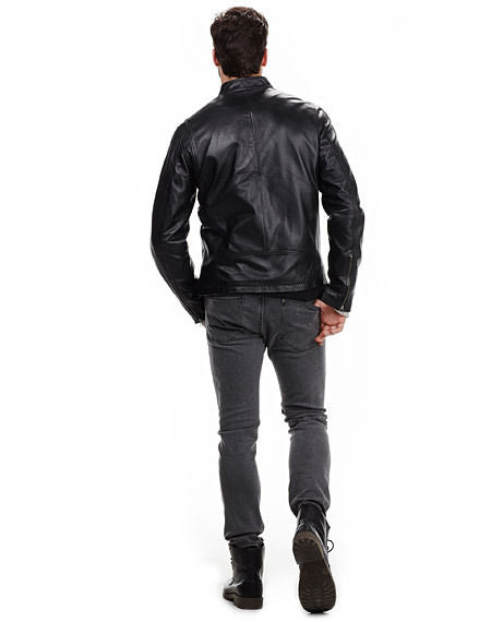 men’s black biker jacket with front pockets - Noora International