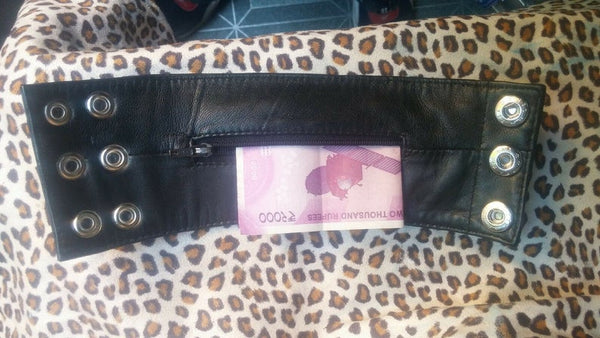 NOORA Cuff Wallet  Black Leather Wrist Wallet , Travel Wallet Bracelet Hidden Wearable Money Clip