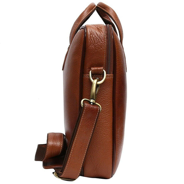 NOORA 13 inch Men's Genuine Leather Messenger Shoulder Briefcas Brown Bag QD318