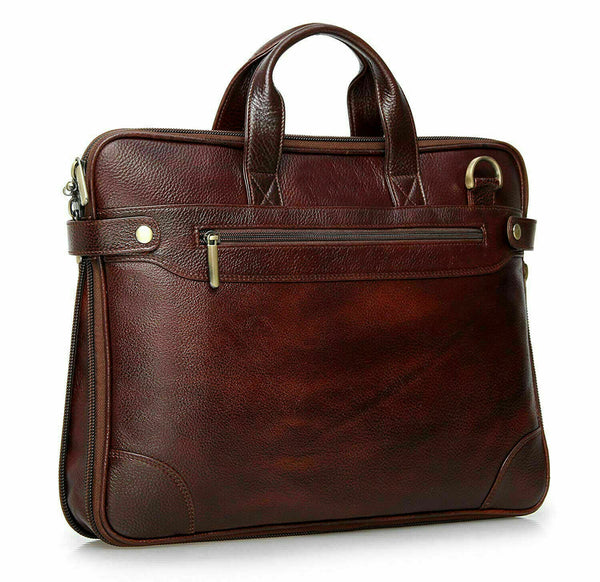 NOORA Genuine Leather 15.5 inch Laptop Office Bag for Men &Women Brown Bag QD292