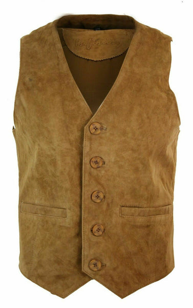 NOORA Mens Waistcoat Suede Leather Retro Vintage Western Vest  NI-82
