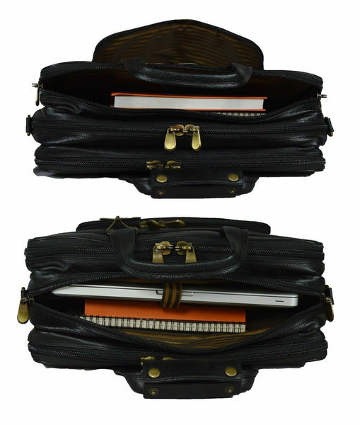NOORA Men Black Cowhide Genuine Leather Messenger Shoulder Briefcas Bag QD302
