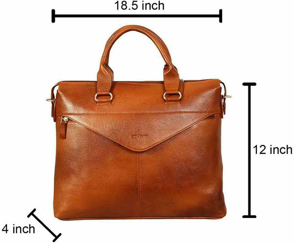 NOORA Brown Tan Leather Messenger Shoulder Laptop Bag Briefcase for men WA265