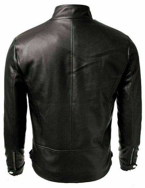 Noora Mens Black Belted Leather Jacket With YKK Zipper Jacket |  Black Biker Leather Jacket | SU0127