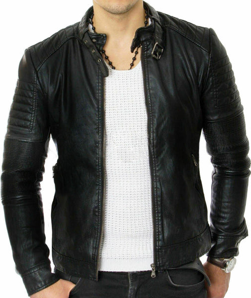 NOORA NEW MENS REAL LAMBSKIN LEATHER BLAZER JACKET TWO BUTTON SLIM FIT COAT NI-5