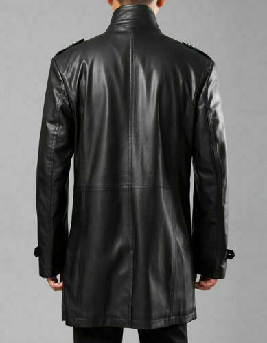 Noora Mens Black Lambskin Leather Trench Coat | Designer Black Formal Style Trench Coat SU067