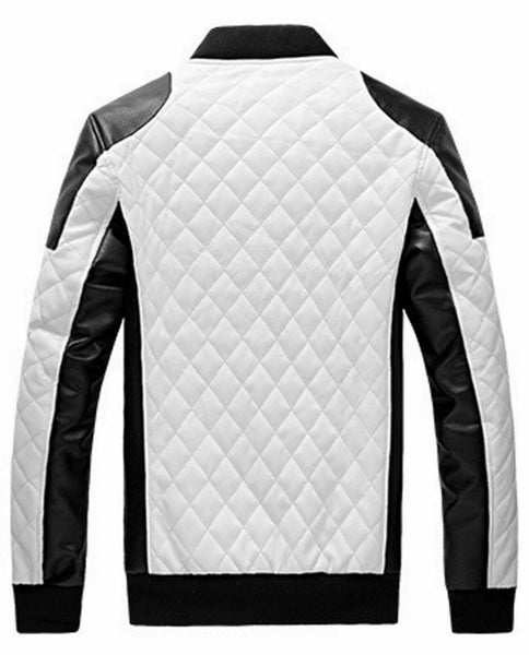 NOORA Mens Handmade Colour Block Quilted Biker Jacket , Bomber  Jacket With Zipper & Pocket | ST0131