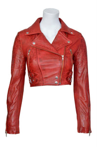Red Cropped Leather Jacket | Cropped Jacket | Noora International