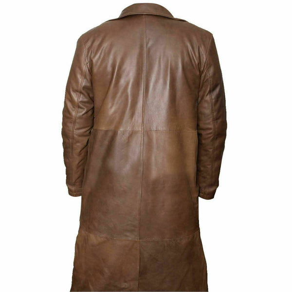 NOORA Men Genuine Lambskin Leather Trench Coat Winter Overcoat Long Jacket QD662