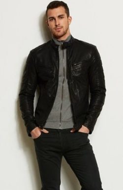 men’s fitted black biker jacket - Noora International