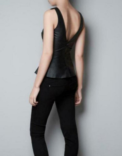 NOORA New Lambskin Leather Black Biker Top For Women | Sleeveless Black Leather Top | Slim Fit Top | ST093