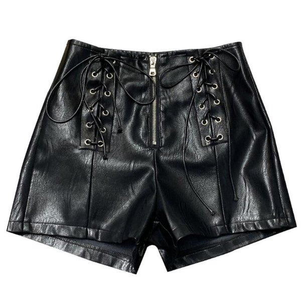 NOORA Womens Lambskin Black Leather Braided Shorts With Zipper & Pocket| Biker Pant | Mini Shorts | ST356