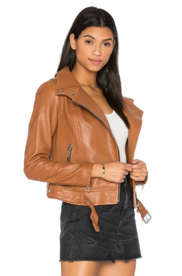 NOORA Womens Brown Leather Biker Jacket  With Zipper & Pocket | Belted Jacket | Zip On Sleeves | ST057