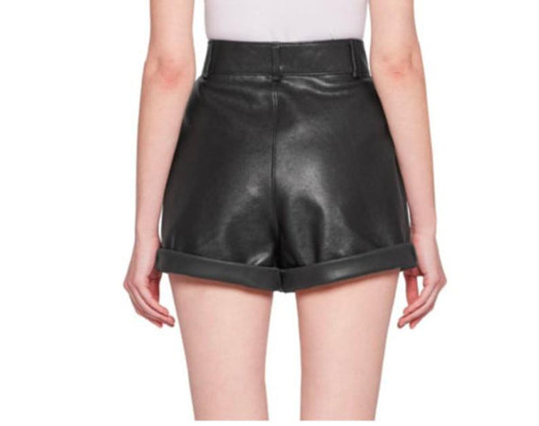 NOORA Womens Black Leather Shorts With Zipper | Mini Shorts | Biker Shorts | Cut Off Shorts |  ST0354