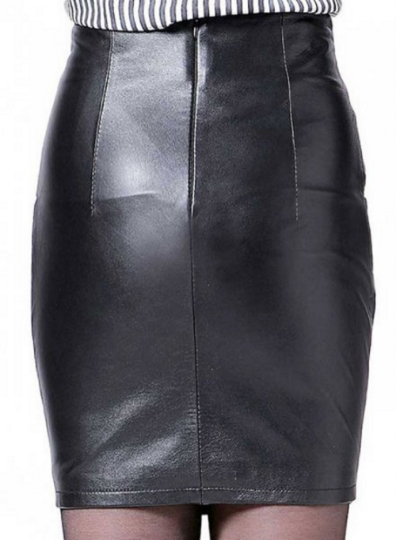 NOORA Womens Real Lambskin Black Leather Bow Skirt ,  Customize Leather skirt for Halloween Party | Club | Casual Wear | ST0118