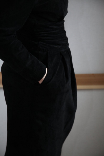 NOORA Womens Real Lambskin Black Suede Long Dress  With Back Side Zipper & Pocket | Vintage Dress | Slim Fit |  ST088