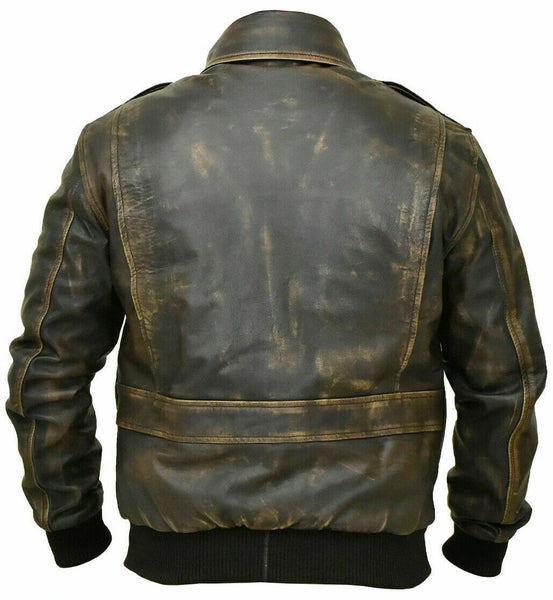 NOORA Mens Lambskin Leather Distressed Brown Leather Aviator Flight Jacket Zipper & Pocket | Bomber Jacket | Vintage Jacket | ST0176