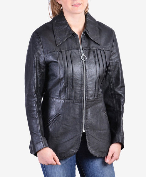 Noora New Ladies & Girls Lambskin Black Leather Jacket For Vintage Black Biker Jacket YK0240