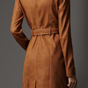 NOORA New Stylish Lambaskin Soft Leather Women Tan Genuine Leather Classic Trench Coat, designer trech coat,winter coat, long coat-BS061