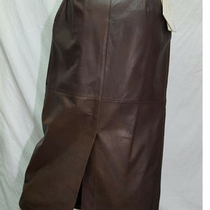 NOORA New Handmade Women Natural Lambskin Leather Knee length Brown Skirt Women Formal Wear WA41