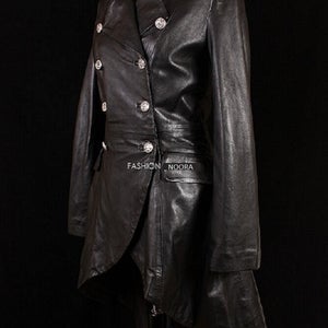 NOORA Black Lambskin  Leather Trench Coat Women's Long Overcoat Winter Jacket ,designer trench coat, celebrity Coat
