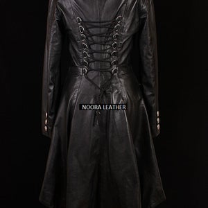 NOORA Black Lambskin  Leather Trench Coat Women's Long Overcoat Winter Jacket ,designer trench coat, celebrity Coat