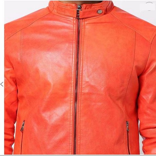 Noora Men's Lambskin Orange Leather Jacket | Biker Motorcycle Jacket | Handmade jacket | Men's Stylish Jacket | Slim Fit Jacket | SK 01