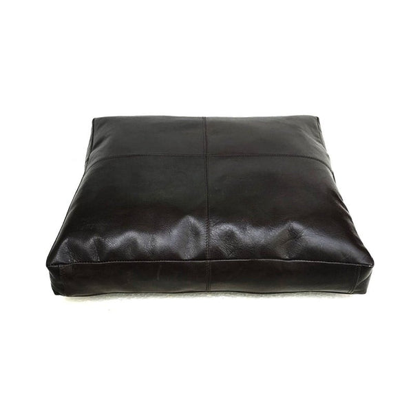 Noora Handmade Leather Seat Cushion Cover, Dining Cushion, Black Table Seat Pad, Rectangular Floor Cushion Cover, SU0146