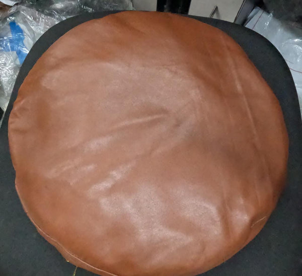 NOORA Lambskin Leather BROWN Round Pillow Cover | Throw Pillow Covers with Embroidery | Modern Pillow Cover | Embroidered Pillow Cases|   JS39