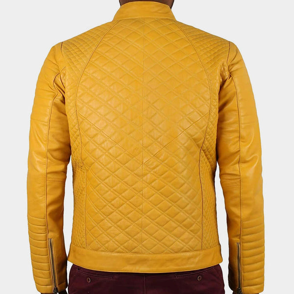 Noora Men's Yellow Lambskin Leather Jacket | Café Racer Quilted Style Jacket for men | SN013