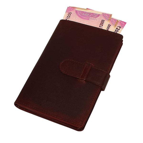 NOORA wallet for men's, Custom Wallet, BURGUNDY Leather purse, Passport Holder with Hoop Closure
