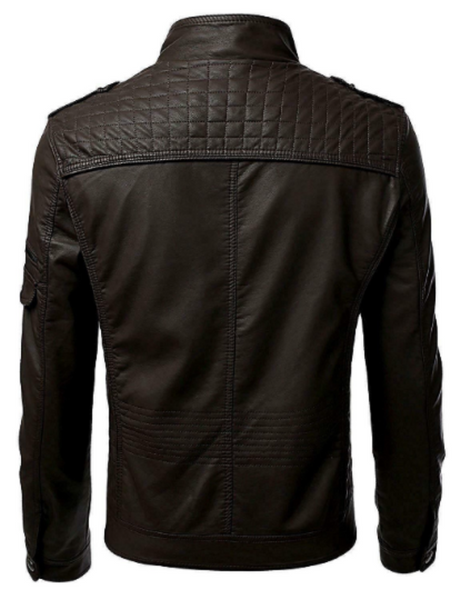 Noora Mens Brown Quilted Biker Leather Jacket With YKK Zipper & Pocket|