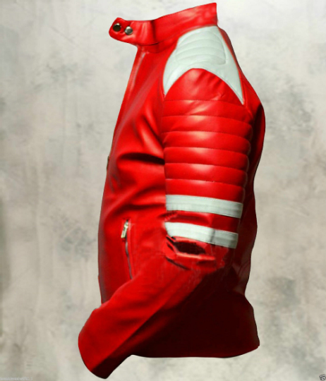 Noora Men's Lambskin Red & White fit Motorcycle Racer Retro style Color Block Jacket YK34