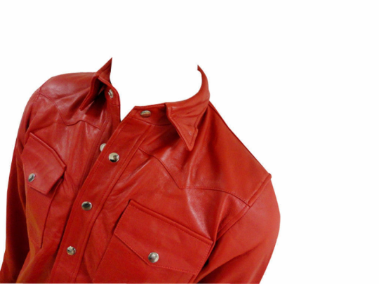 Noora New Men's 100% Lambskin Leather Red Shirt With Button Designer Biker Racer Red Shirt SU0147