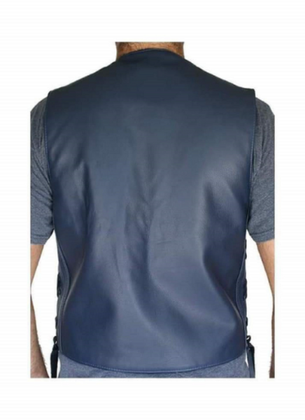 Noora Mens Blue Lambskin Leather Vest Coat With  Side braided & Snap Closure | Western Style Vest Coat | Designer Vest Coat