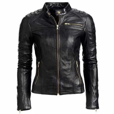 Noora Womens Lambskin Black Leather Jacket, Western Style Motorcycle Leather Jacket For Girls, Best Gift For Her