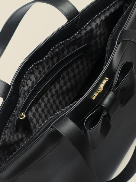 Noora New Women's  Stylish Black Designer  Leather Handbag with Bow Tie