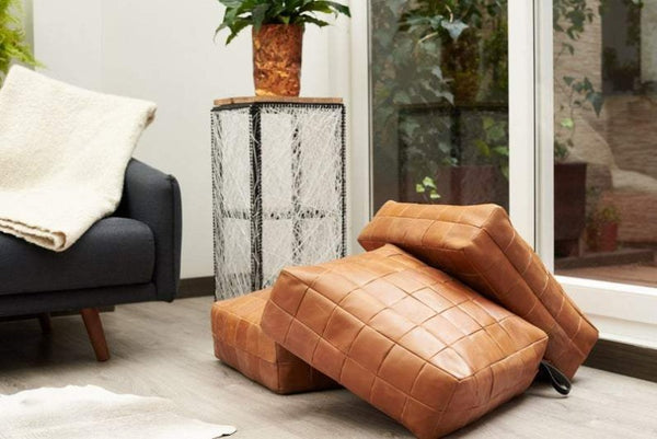 NOORA 100% Lambskin Leather Seat Cushion Cover,Quilted Designer Sofa Cushion Case, Table Seat rt234