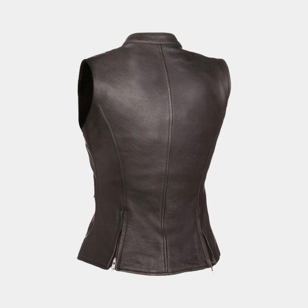 Noora New Womens Lambskin BLACK Leather Vest Coat With Zipper & Pocket | Casual Biker Coat YK076