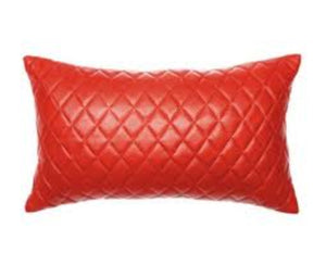 Noora Lambskin Leather Pillow Cover,  Decorative Diamond Shapes Quilted Cushion Cover for Couch Rectangle Lumbar Throw Cover - Red YK043