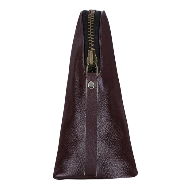 Noora Stylish Maroon Leather Unisex Travel Pouch With One main compartment & One zip pocket