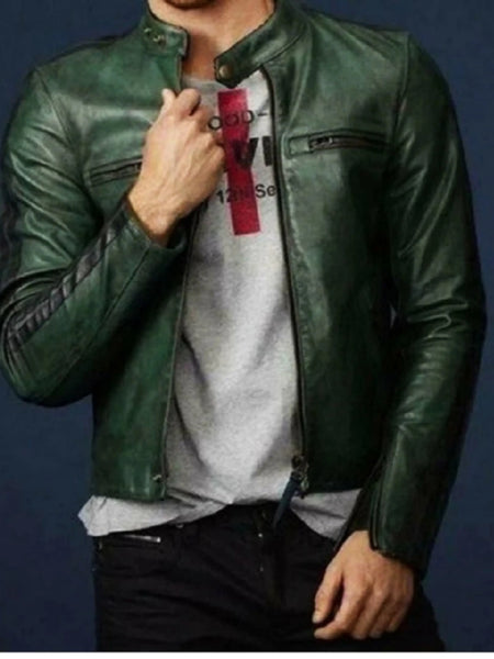 Noora Handmade  Emerald Green Lambskin Stylish Biker Leather Jacket for Men's | Green Leather Jacket SU040 — standardized 4K background-preserved hero image