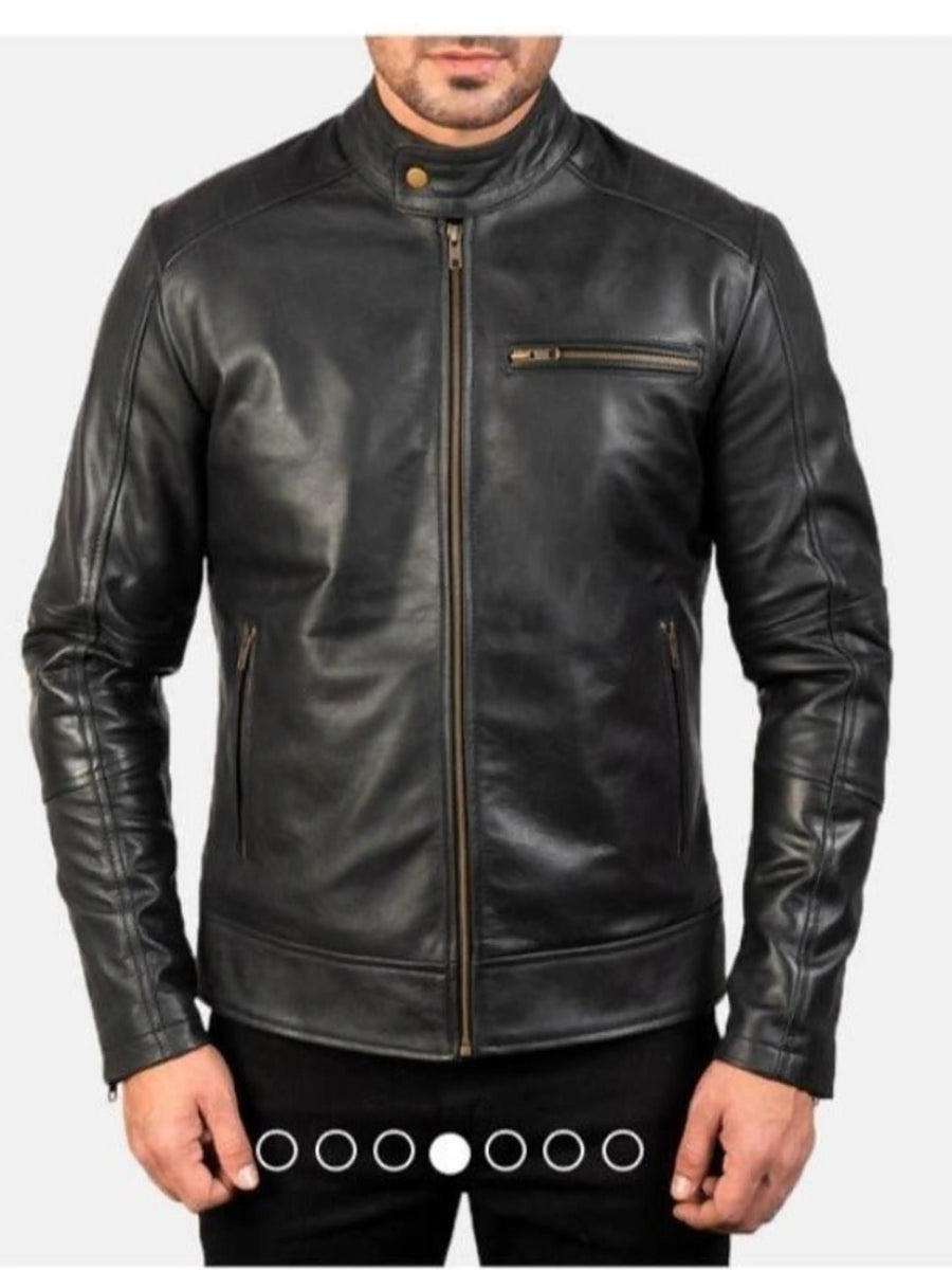 Men's Black Lambskin Leather Motorcycle biker Leather Jacket With Zipper & Snap Designer Rider