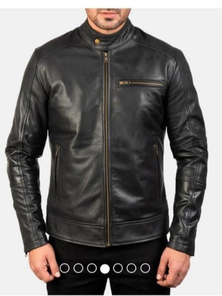 Noora Men's Black Lambskin Leather Motorcycle biker Leather Jacket  With Zipper & Snap Designer  Rider Racer Jacket SU0655 — standardized 4K background-preserved hero image